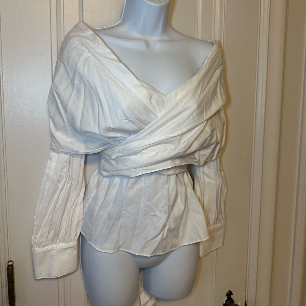 BCBGMaxAzria White Draped Wrap Blouse